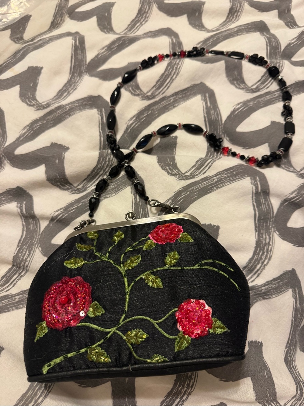 Mary Frances Black Clutch with Red and Fuchsia Rosette Appliqués - Picture 2 of 4